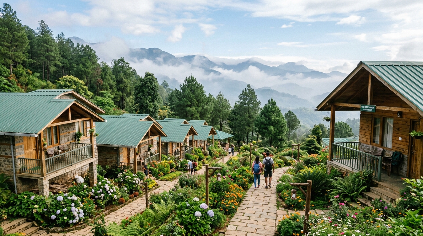 Eco cottages and mountain lawn for team retreat